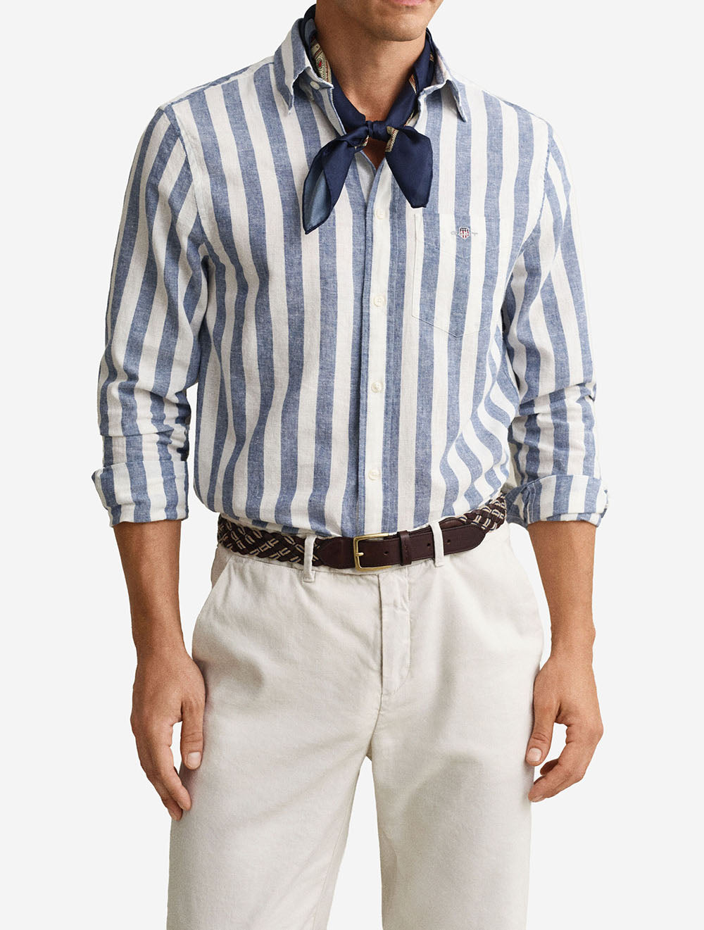 Regular Cotton Linen Stripe Shirt Vintage Blue
