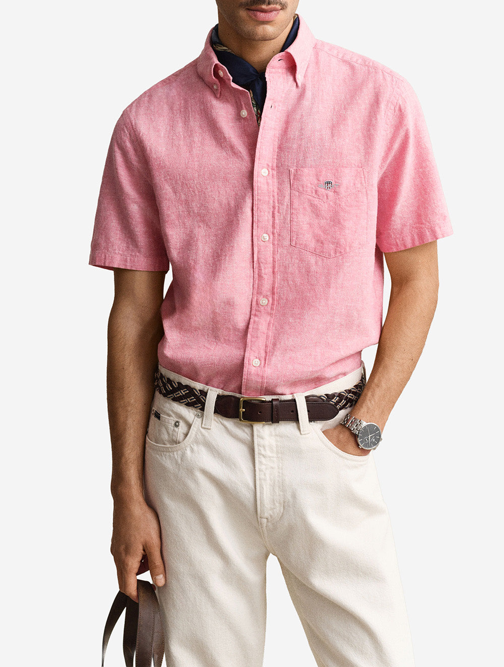 Regular Cotton Linen Short Sleeve Shirt Rose Pink