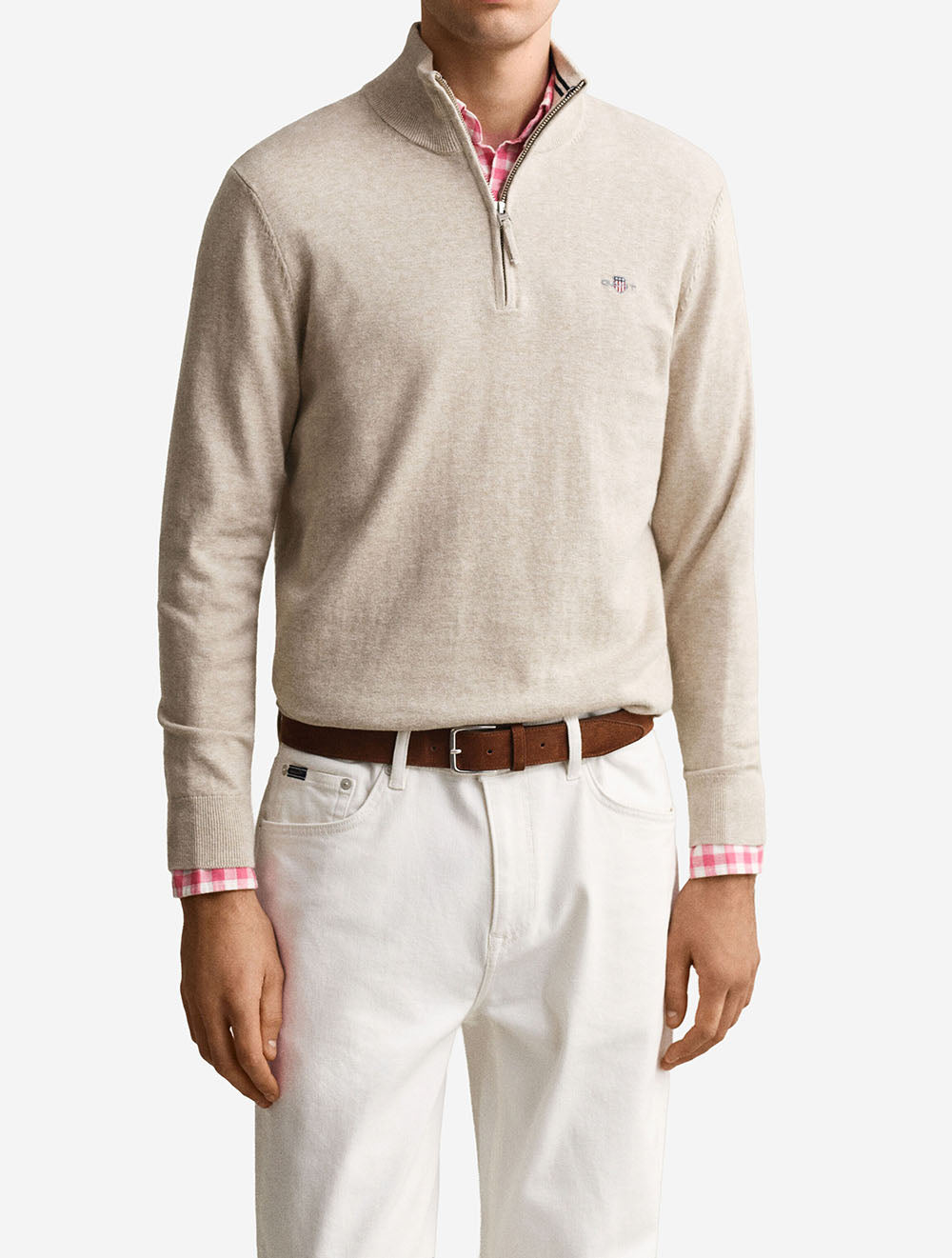 Classic Cotton Half Zip Oat Melange