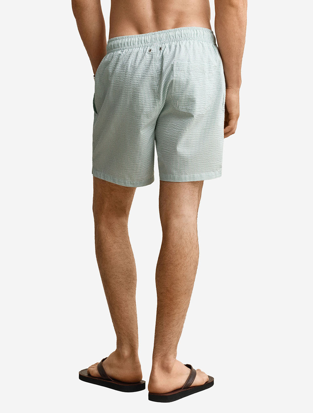 Striped Seersucker Swim Shorts Muted Turquoise