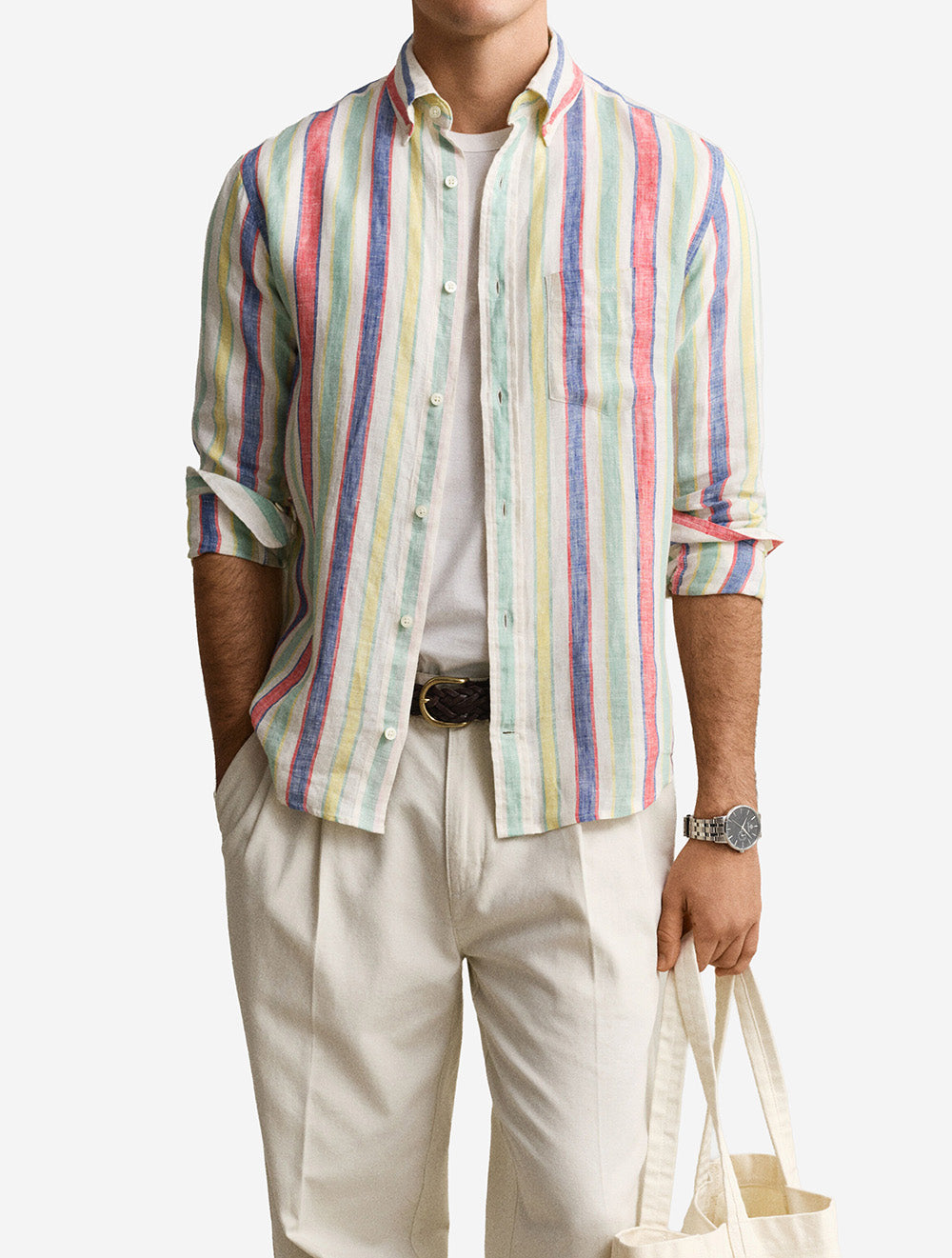 Regular Multistripe Linen Shirt Multicolor