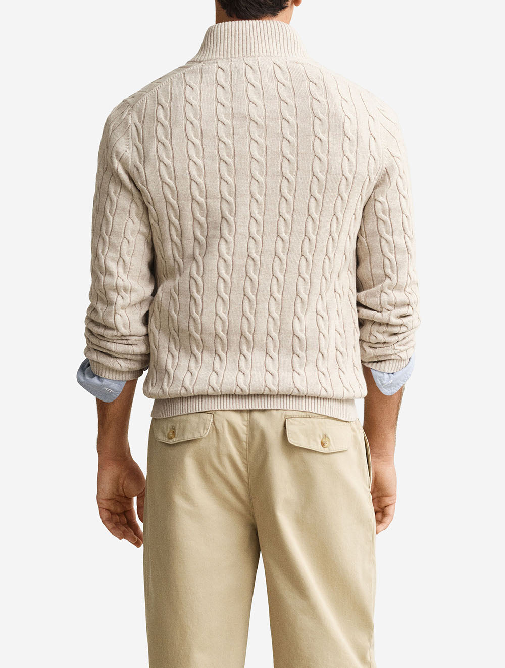 Cotton Cable Half Zip Oat Melange