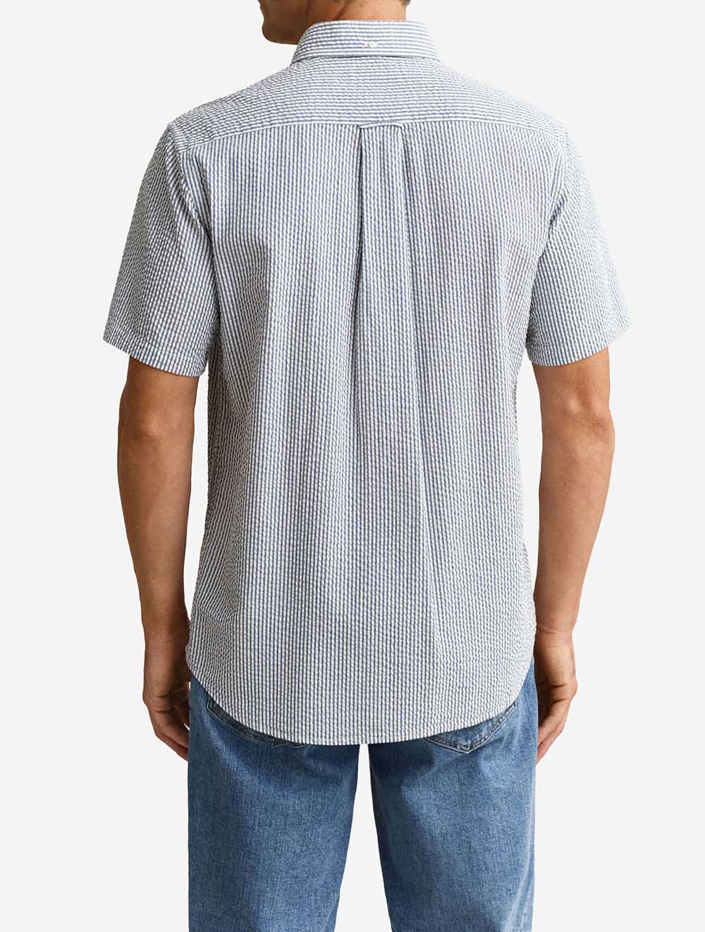 Regular Seersucker Stripe Short Sleeve Shirt Vintage Blue
