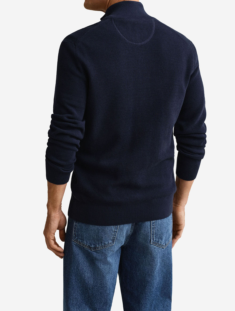 Micro Textured Cotton Zip Cardigan Evening Blue
