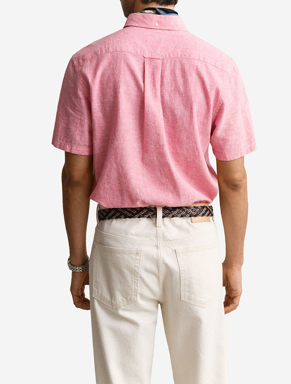 Regular Cotton Linen Short Sleeve Shirt Rose Pink