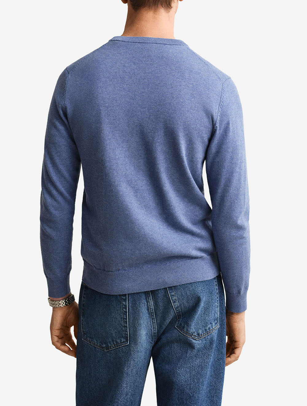 Classic Cotton Crew Neck Sweater Denim Blue Melange