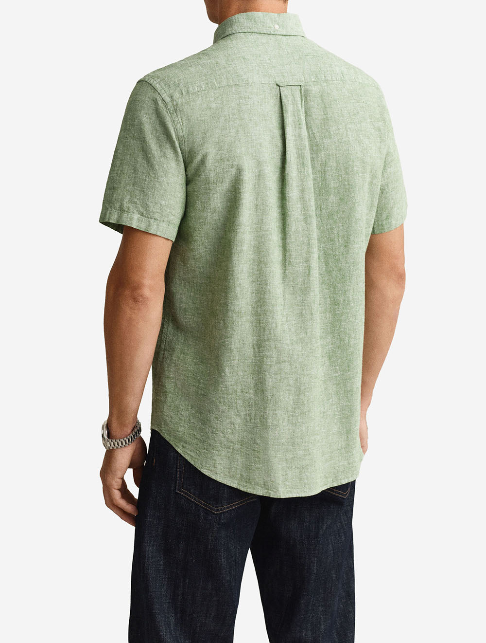 Regular Cotton Linen Short Sleeve Shirt Herb Green