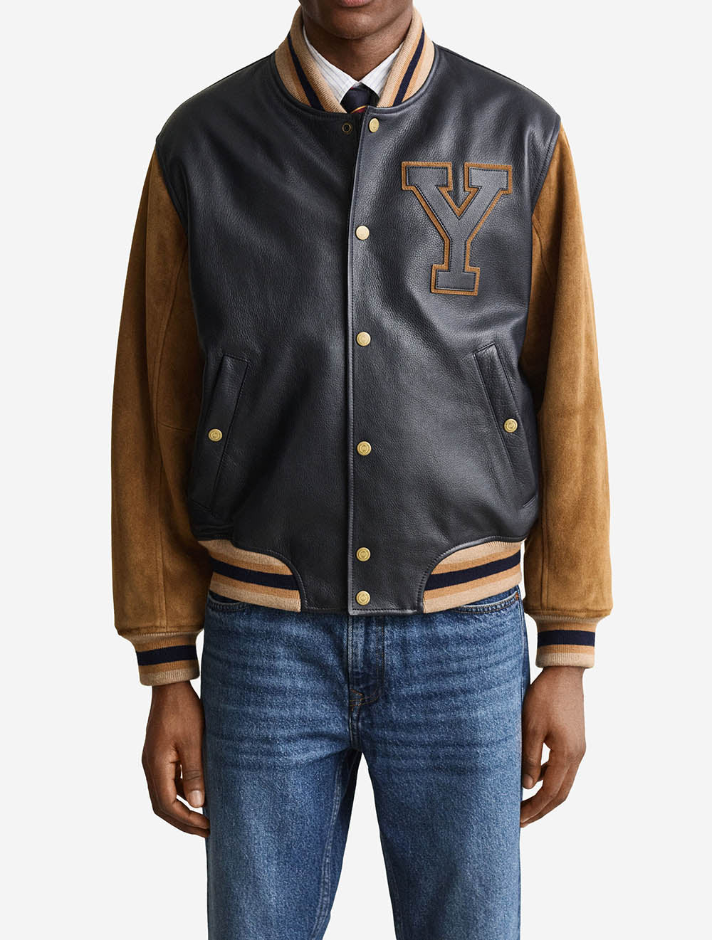 Leather Varsity Jacket Navy