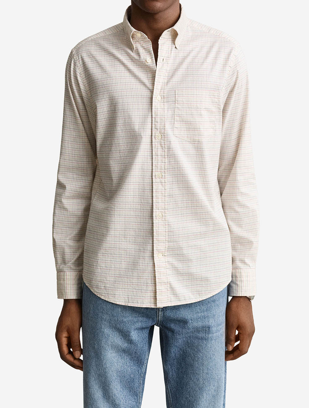 Regular Fit Oxford Check Shirt Cream