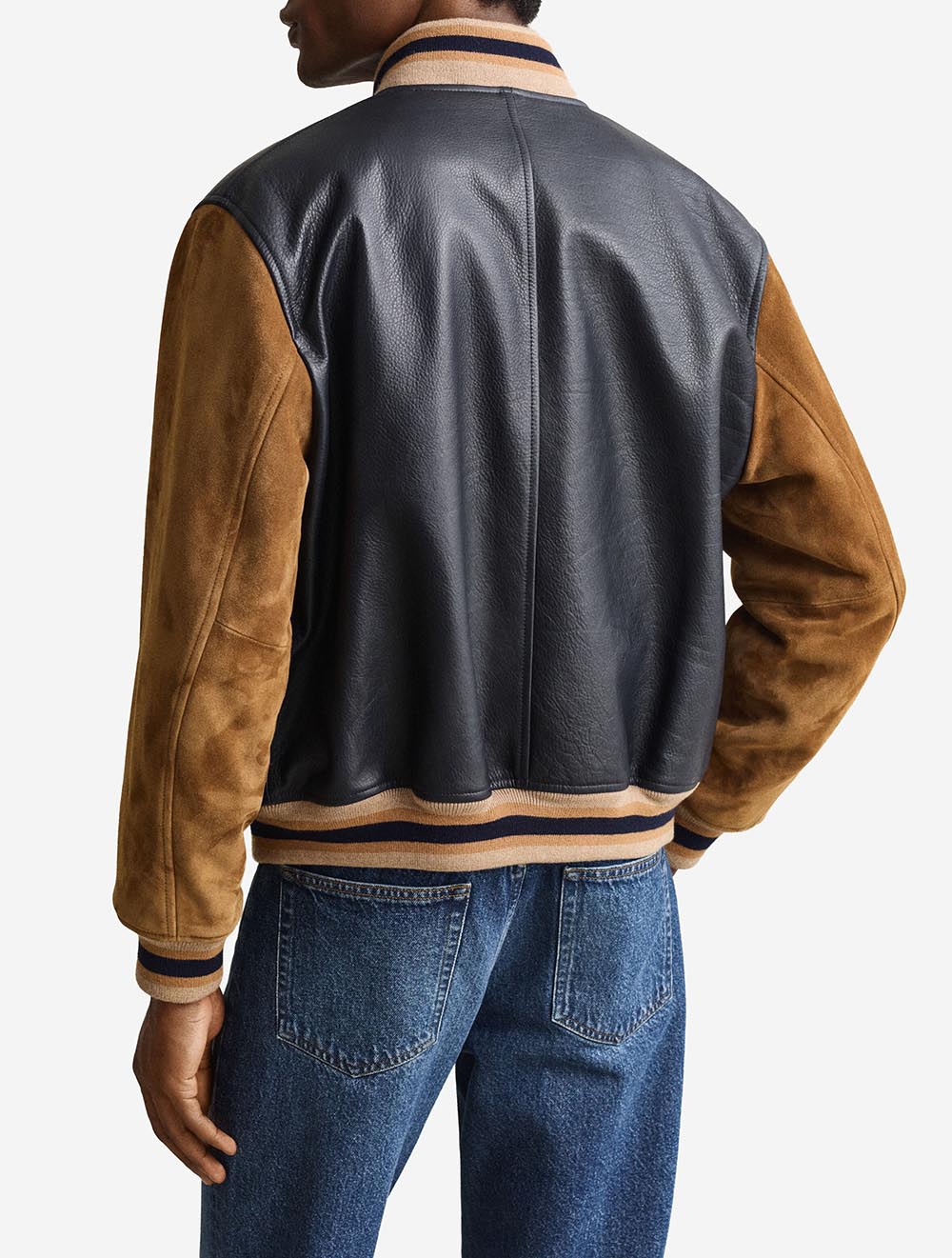 Leather Varsity Jacket Navy