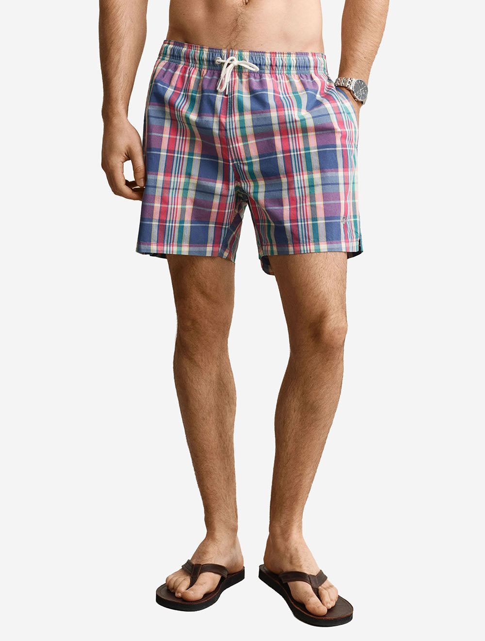 Madras Check Swim Shorts Rose Red