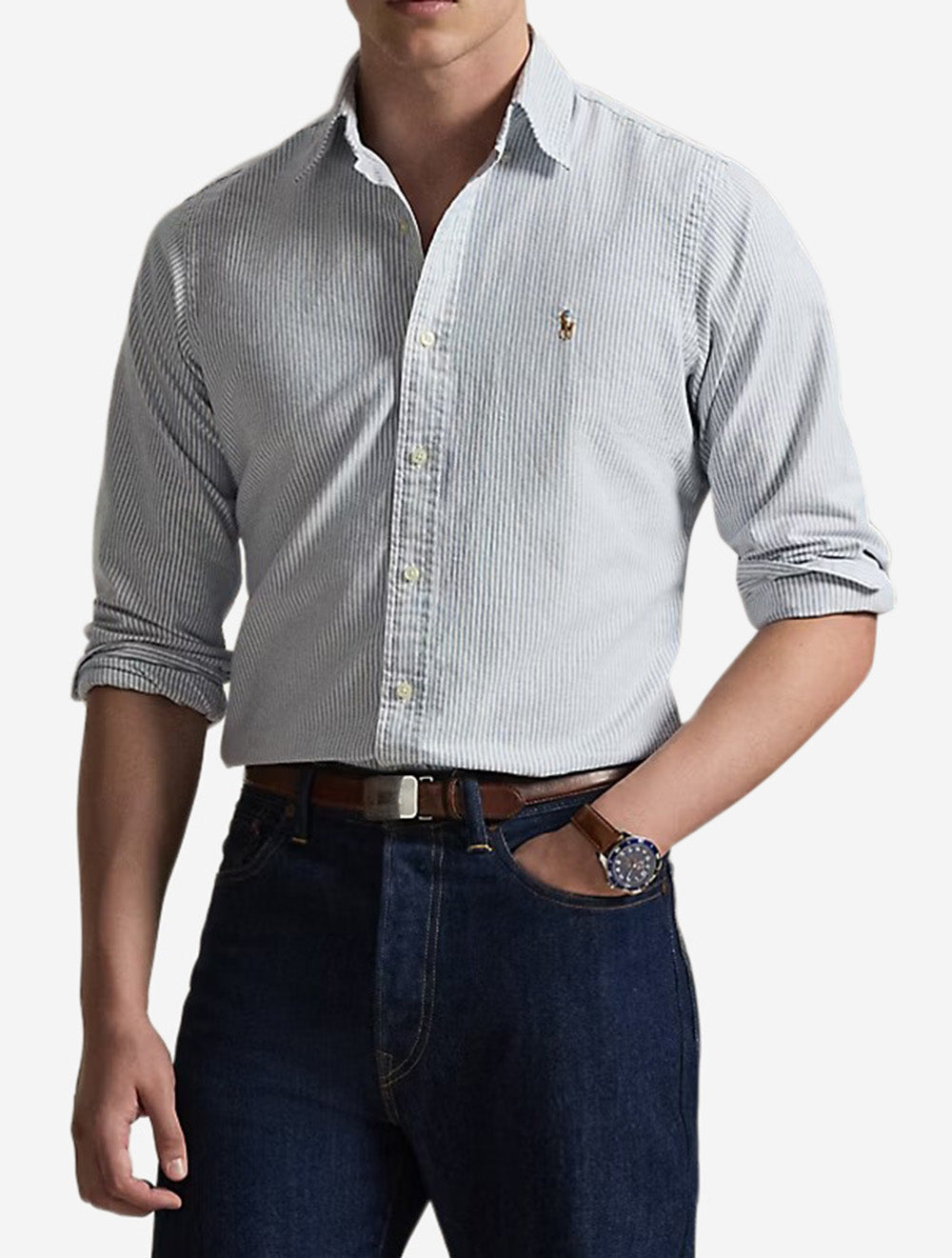 Custom Fit Striped Oxford Shirt Blue