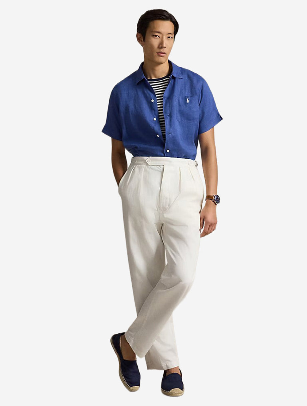 Linen Short Sleeve Camp Shirt Blue