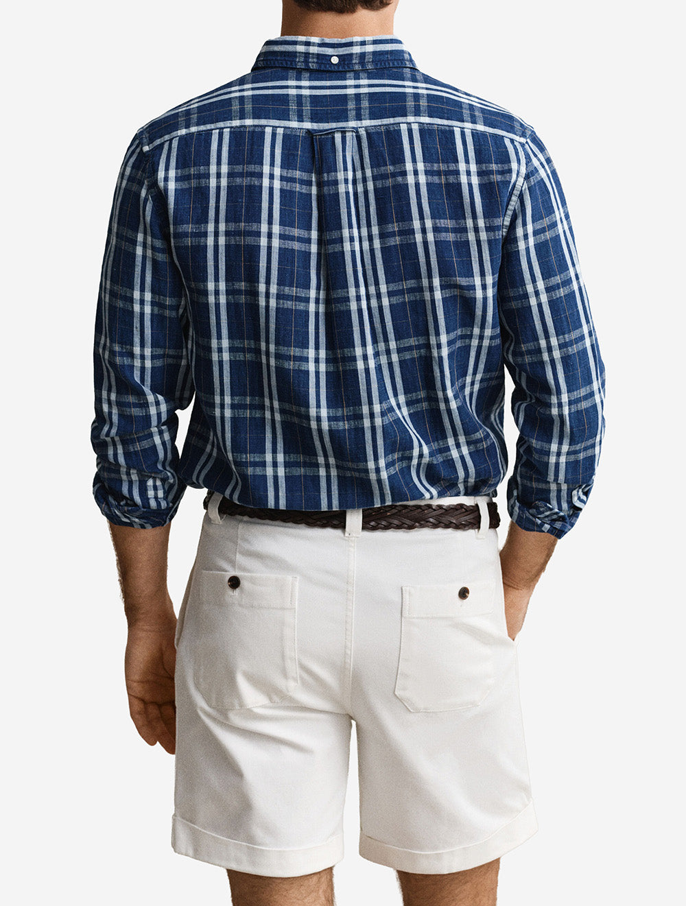 Regular Cotton Linen Indigo Check Shirt Light Indigo
