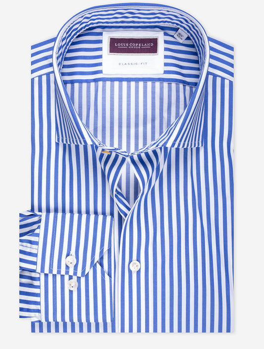 LOUIS COPELAND Classic Fit Stripe Single Cuff Blue