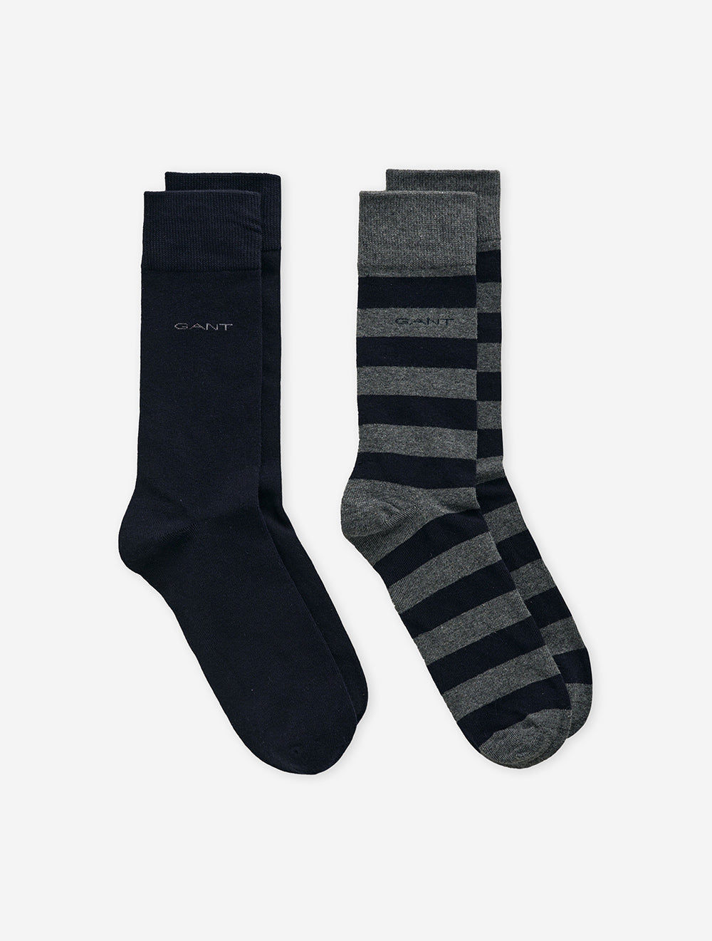 Lot de 2 paires de chaussettes rayées et unies, coloris anthracite chiné