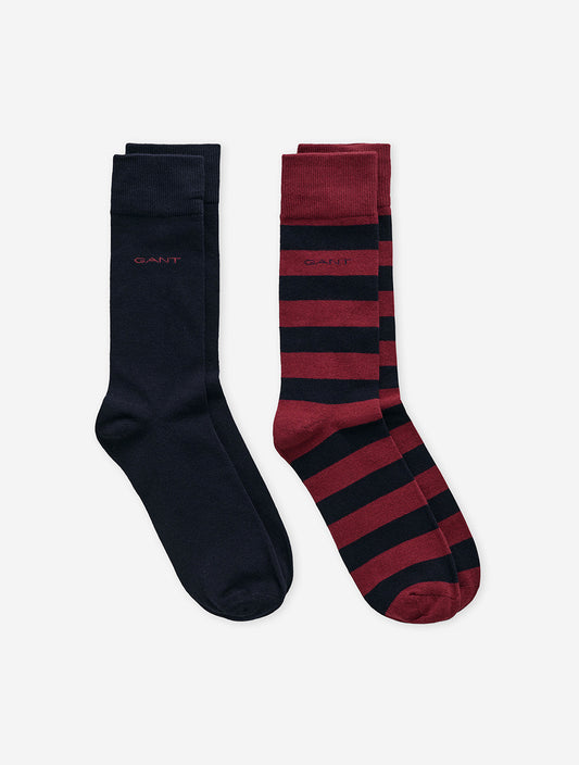 GANT Barstripe and Solid Socks 2 Pack Plumped Red