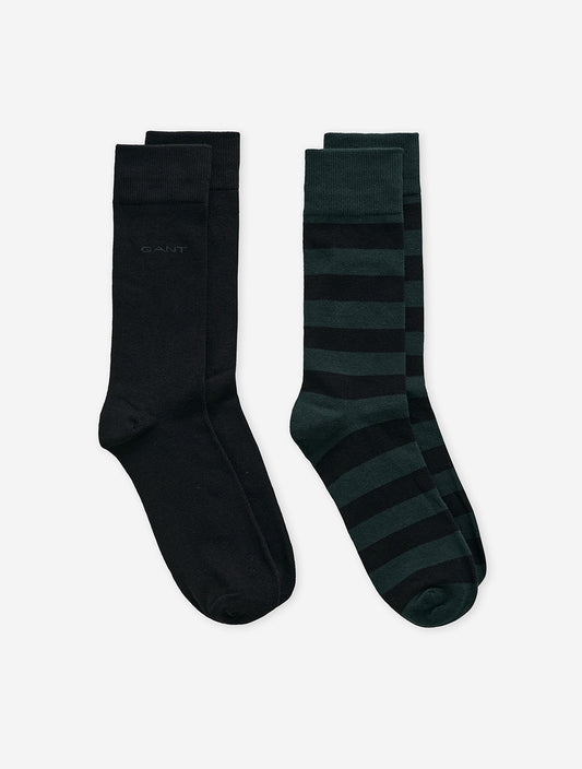 GANT Barstripe and Solid Socks 2 Pack Tartan Green