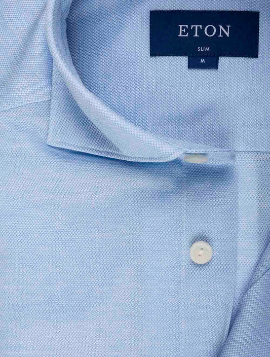 ETON Slim Fit Pique Oxford Shirt Blue