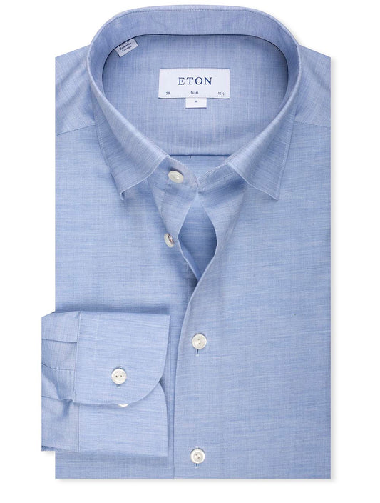 ETON Slim Fit Herringbone Flannel Shirt Sky Blue