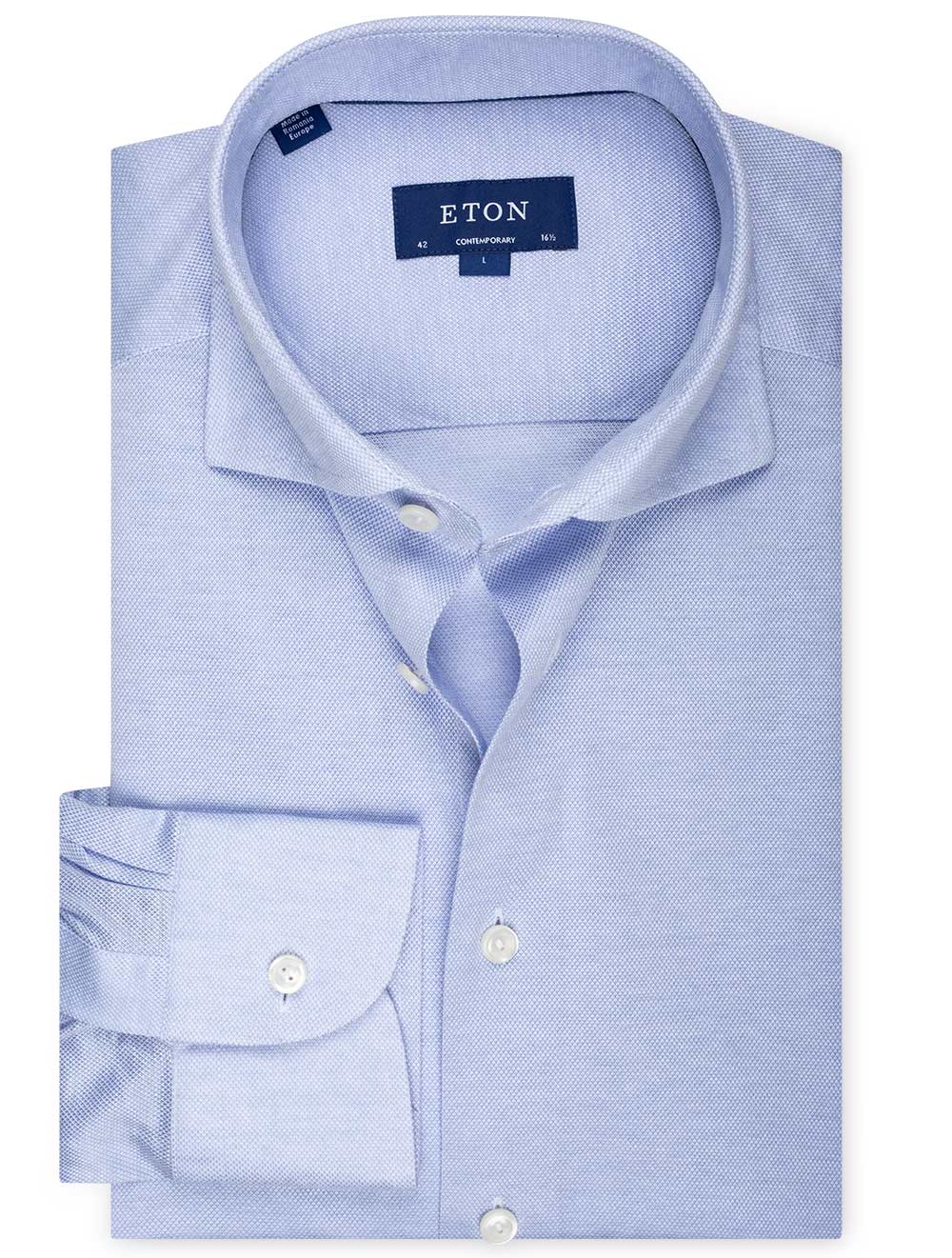 Eton Blue Pique Jersey Contemporary Shirt MI