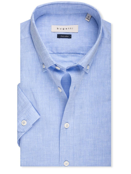Bugatti Short Sleeve Linen Mix Shirt Blue