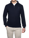 GANT Evening Blue Cotton Texture Half-Zip Sweater