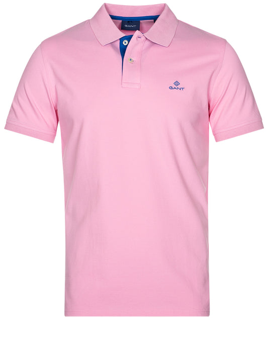 Contrast Collar Piqué Polo Shirt Bright Pink