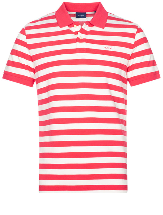 GANT Multi Stripe Short Sleeve Pique Magenta Pink
