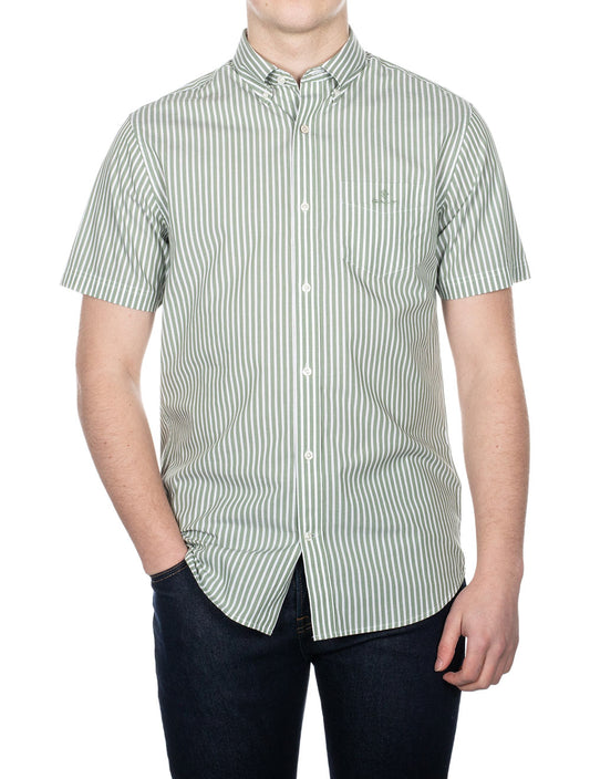 Regular Fit Stripe Short Sleeve Broadcloth Shirt Kalamata Green