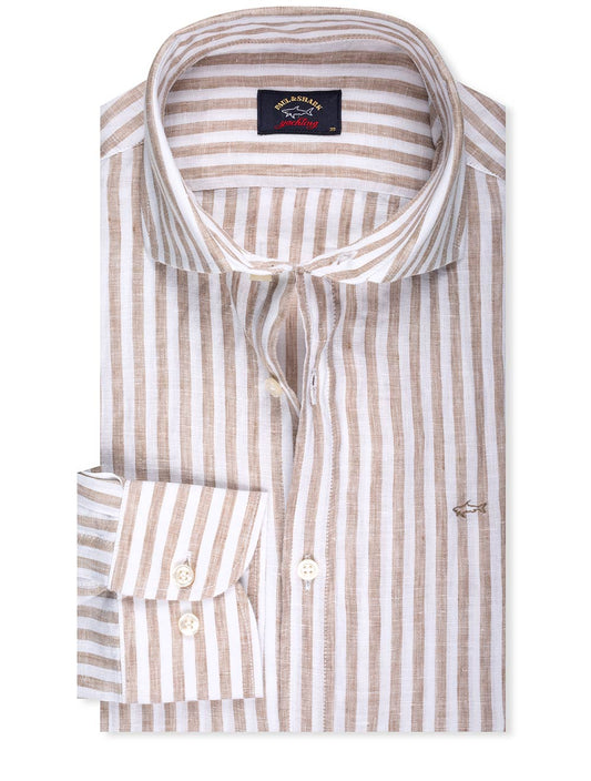 PAUL AND SHARK Stripe Linen Shirt Brown