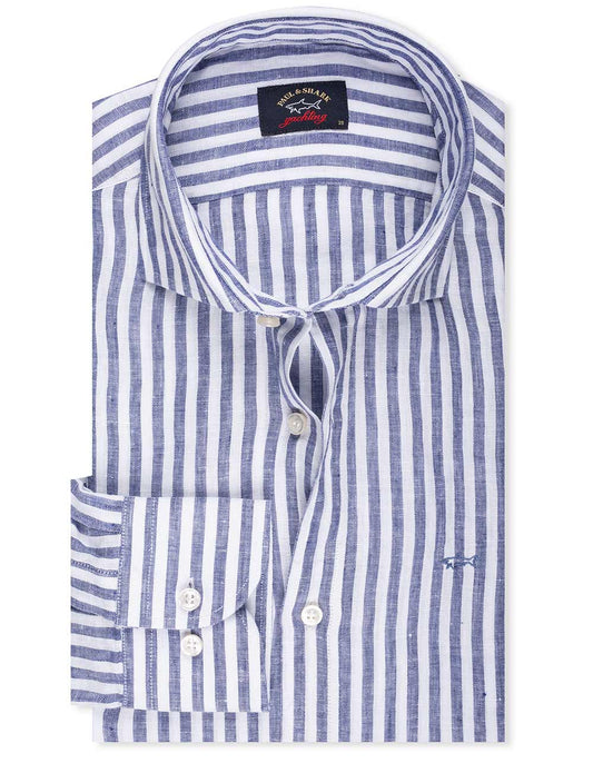 PAUL & SHARK Stripe Linen Shirt Navy