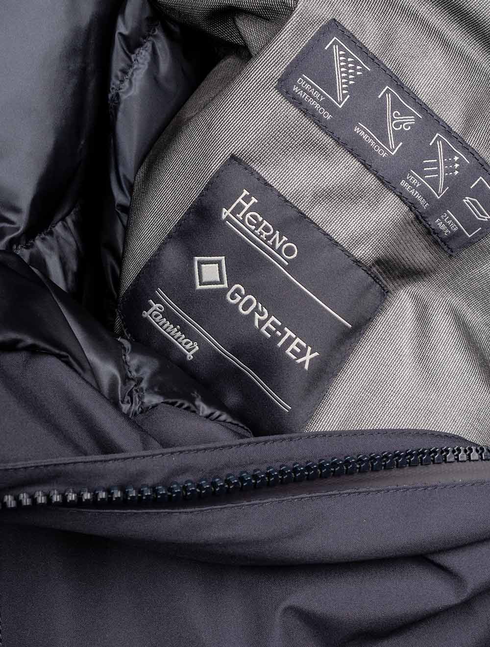 HERNO Navy Laminar Technical Fabric Down Jacket with Detachable Hood B