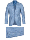 Louis Copeland Stripe Wool Cotton Suit Blue 2 Piece 2 Button Soft Shoulder Peaked Lapel Flap Pockets 1