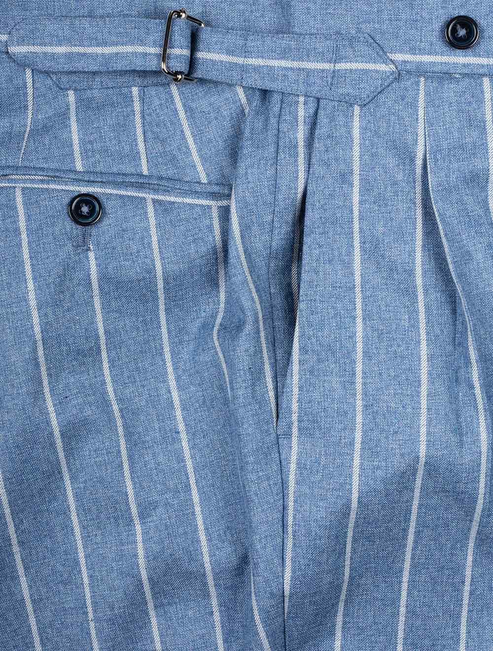 Louis Copeland Stripe Wool Cotton Suit Blue 2 Piece 2 Button Soft Shoulder Peaked Lapel Flap Pockets 5