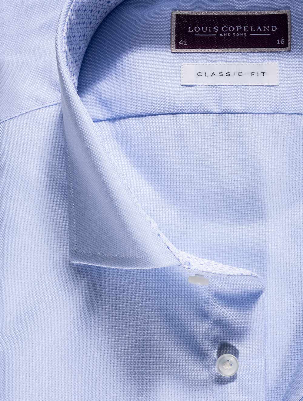 Louis Copeland Shannon Thomas Mason Classic Fit Blue Shirt With Inlay Blue AI1