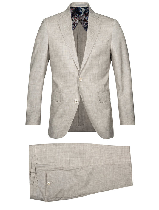 Louis Copeland Loro Piana Summertime Suit Beige 2 piece 2 button notch lapel soft shoulder flap pockets 1