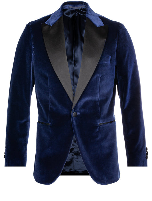 Louis Copeland Velvet Jacket Blue Single Breasted 1 Button Peaked Lapel 1