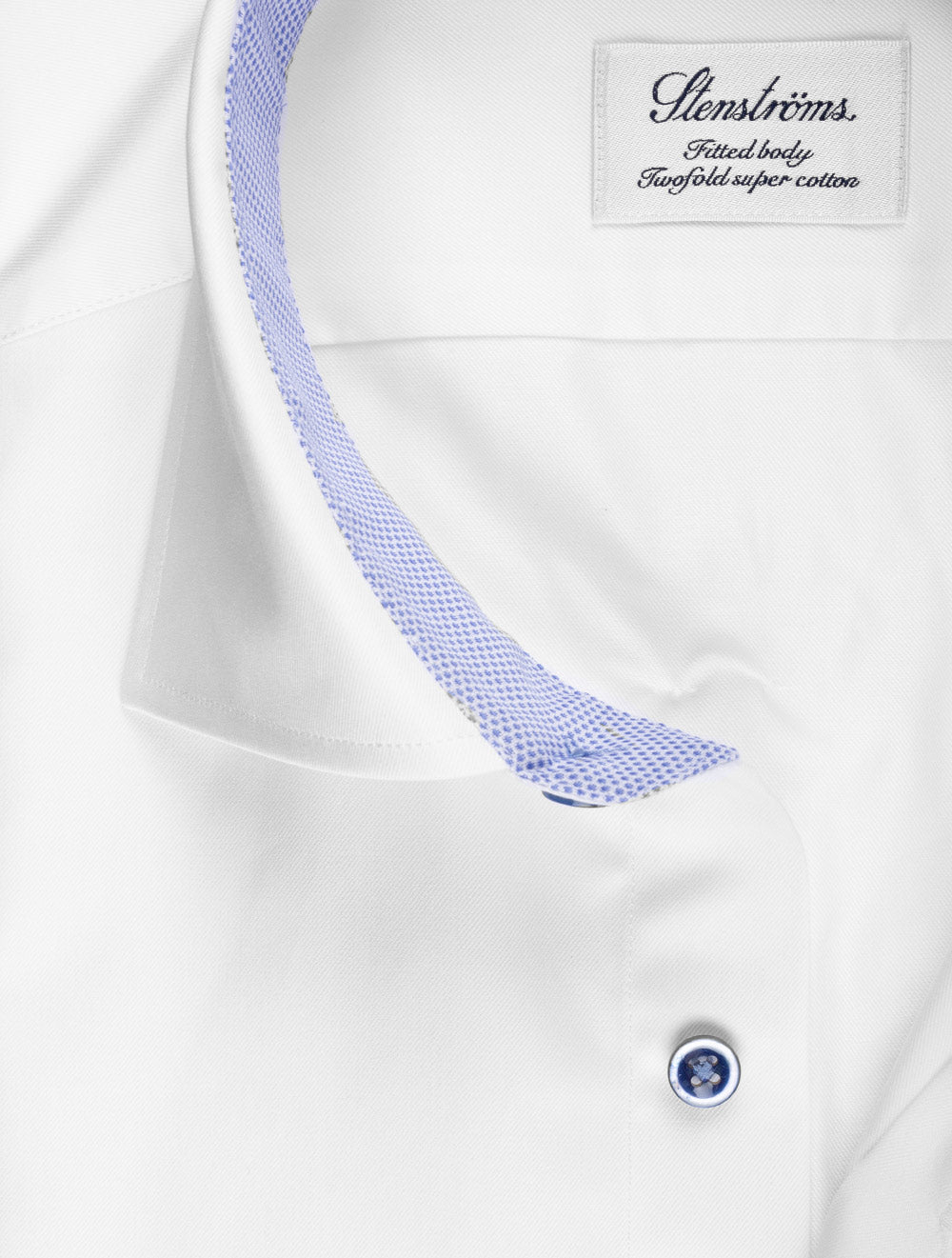 Stenstroms White Contrast Button With Inlay Fitted Body Cotton Shirt AI1