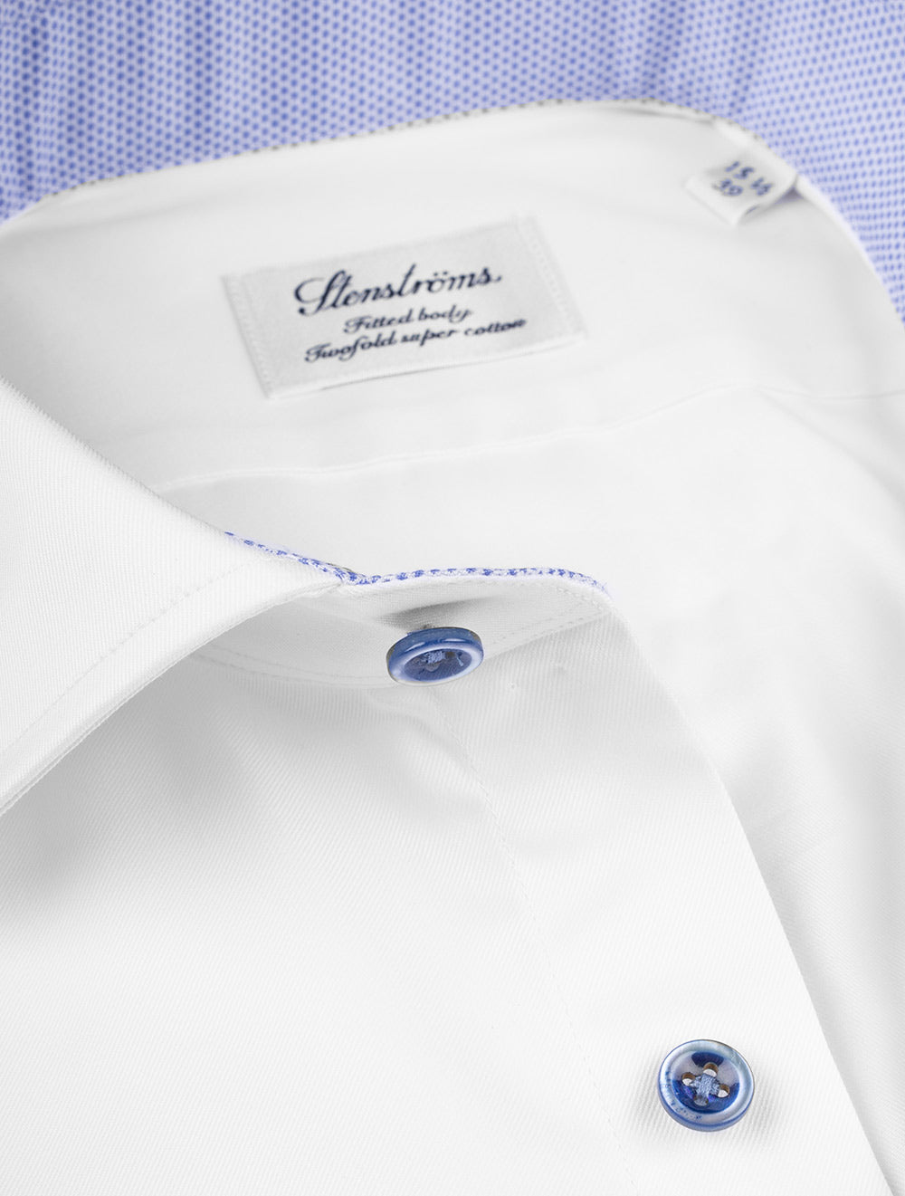 Stenstroms White Contrast Button With Inlay Fitted Body Cotton Shirt AI2