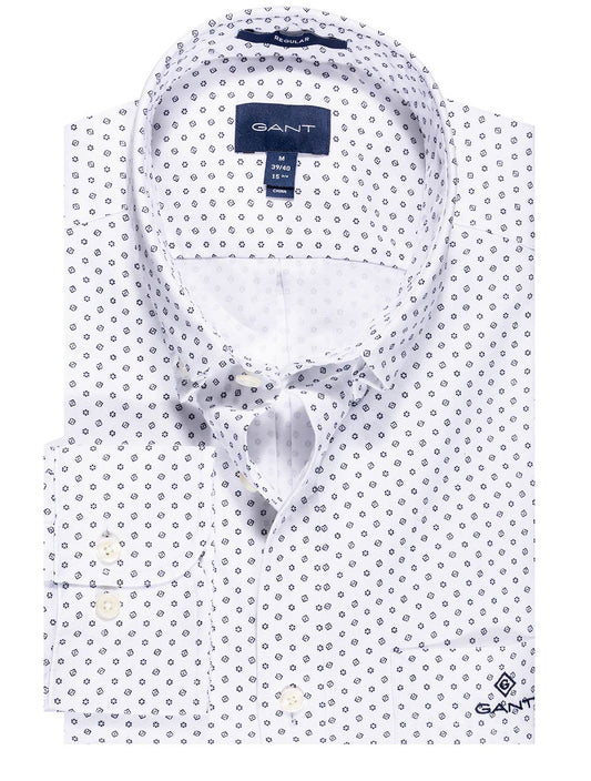 Gant Regular Fit Geometric Floral Print Shirt White