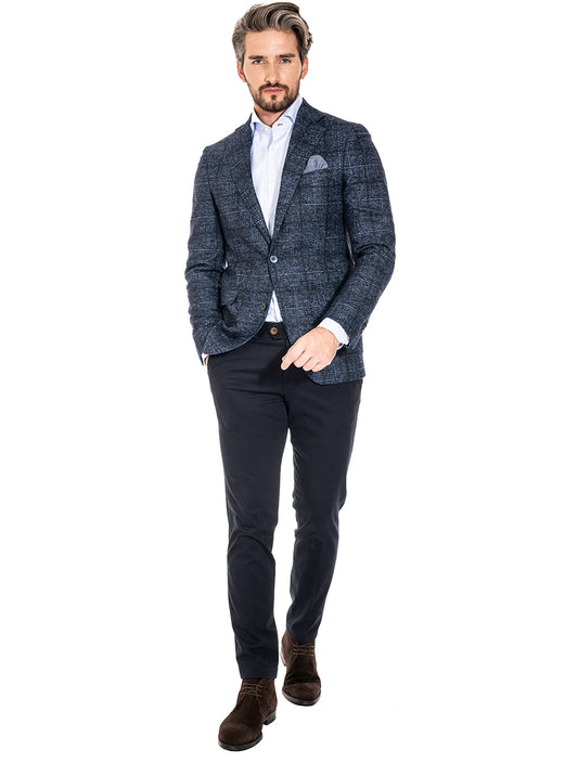 Check Unstructured Jacket Blue