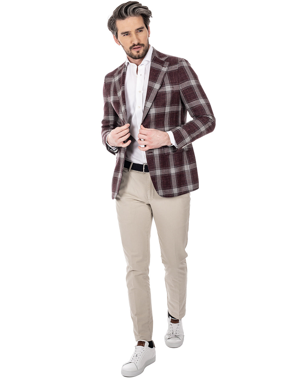 Louis Copeland Burgundy Check Unstructured Jacket Burgundy MI