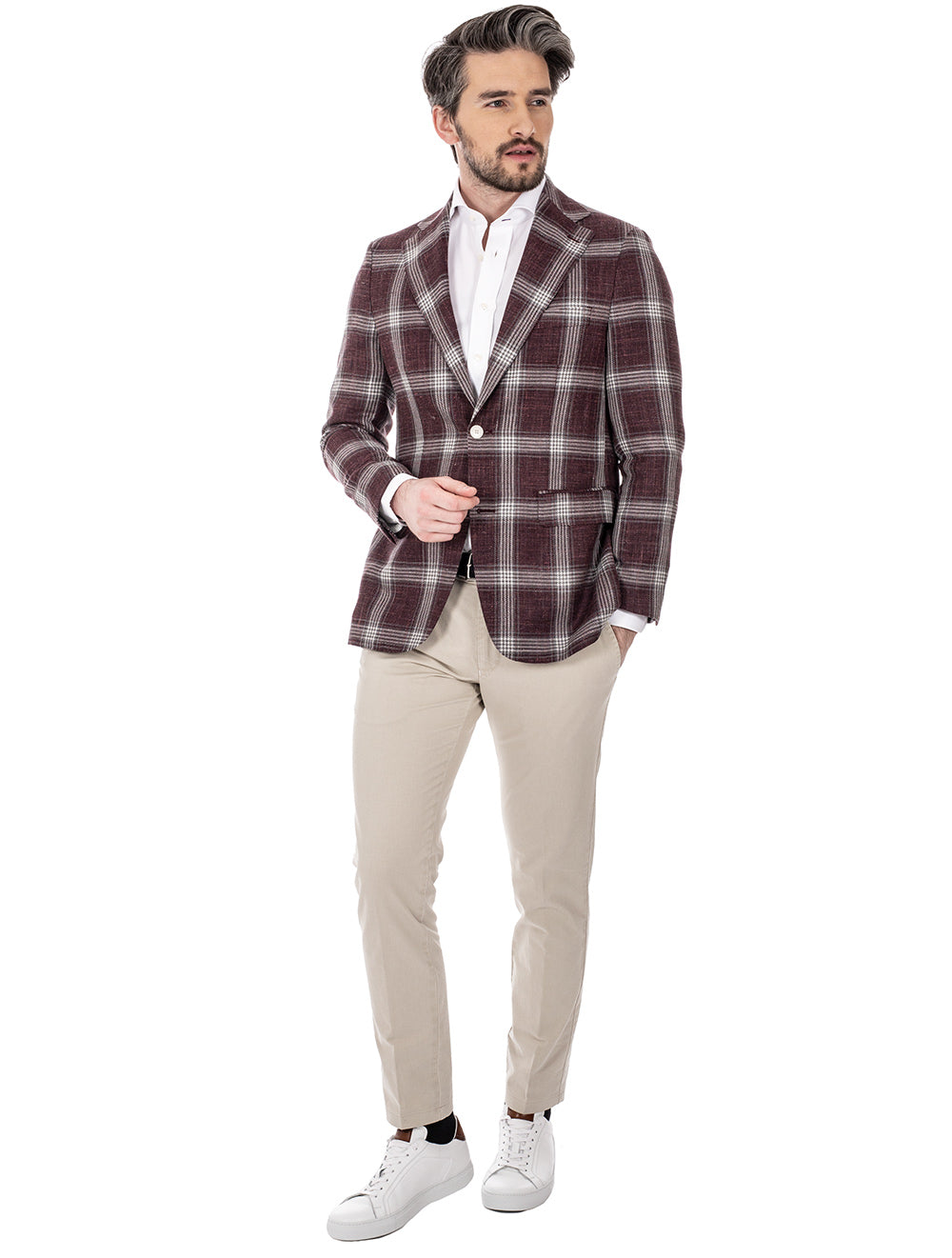 Louis Copeland Burgundy Check Unstructured Jacket Burgundy AI1