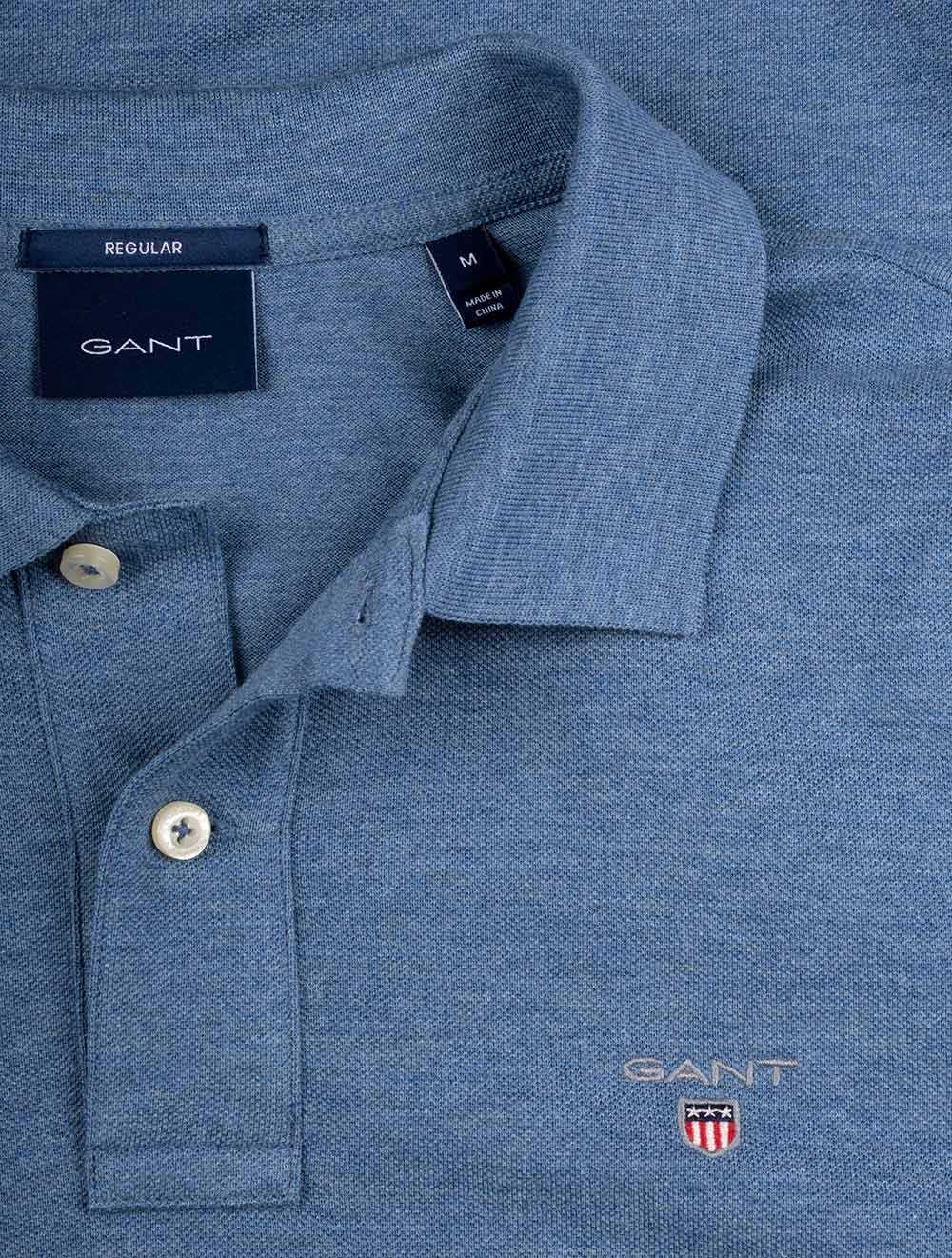 GANT Original Pique Short Sleeve Rugger Denim Blue Melange