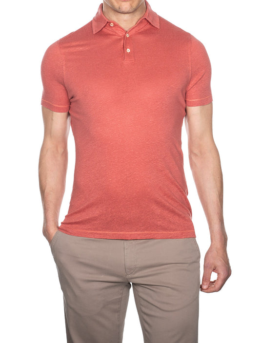 Linen Polo Shirt Rust