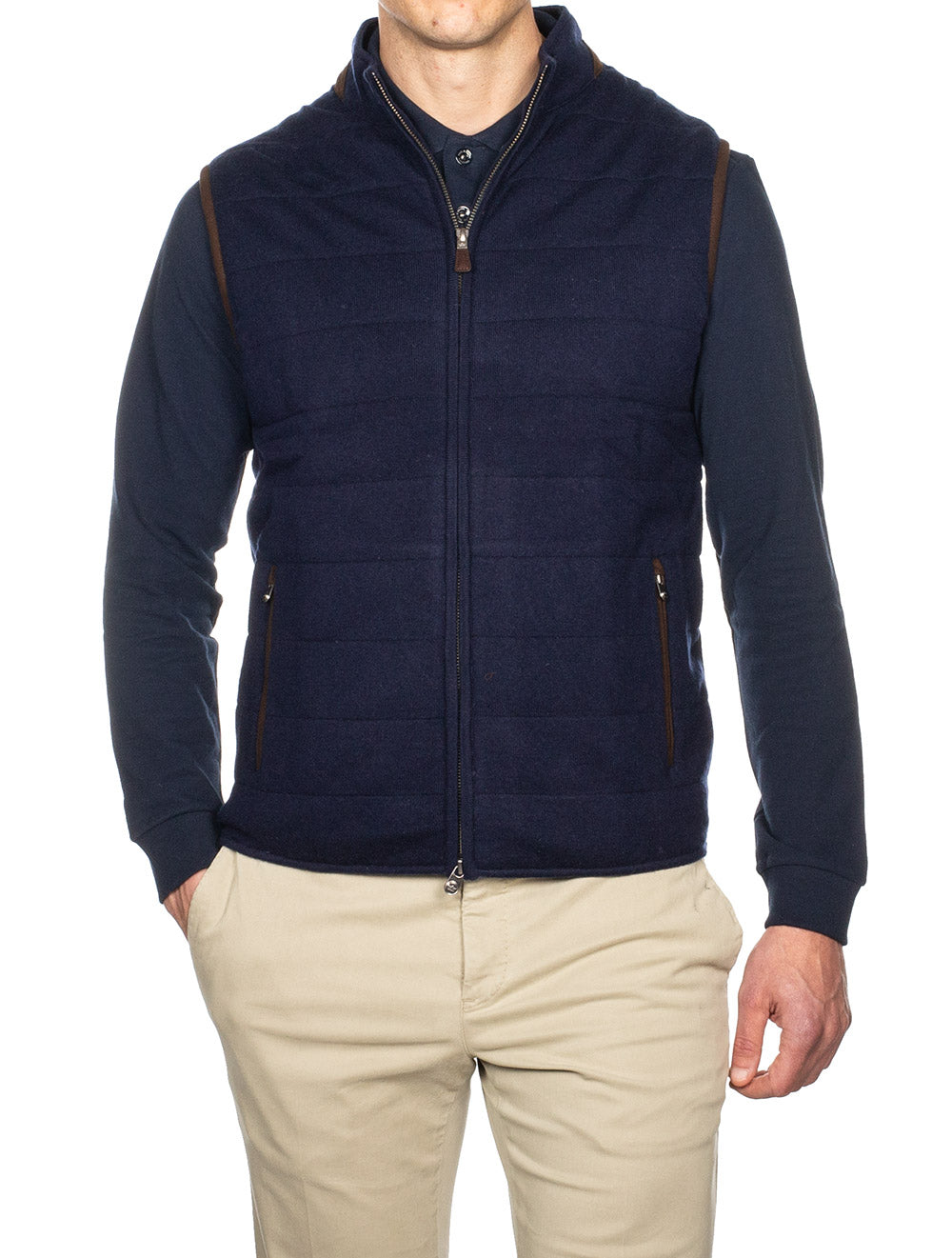 Wool Cashmere Full Zip Vest Navy