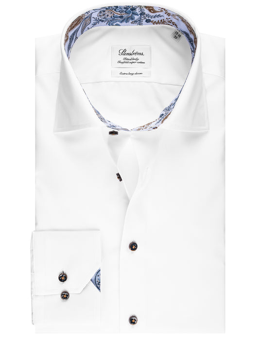 Stenstroms White Contrast Paisley Inlay Fitted Body Shirt 