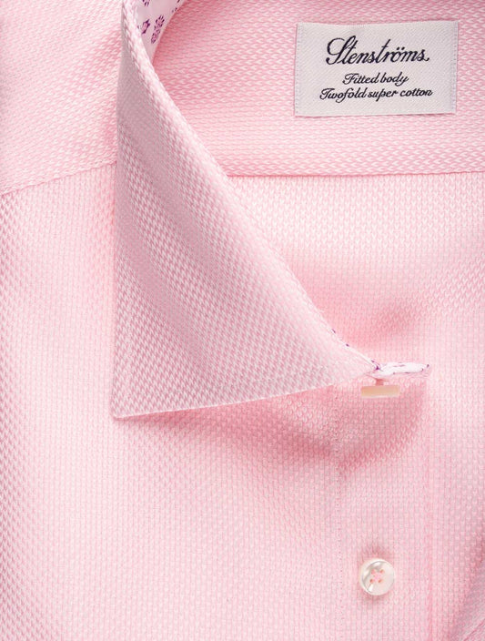 Stenstroms Pink Twill Contrast Floral Inlay Fitted Body Shirt 