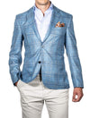 Louis Copeland Wool Silk Linen Check Jacket Blue 2 Button Single Breasted Notch Lapel Soft Shoulder Patch Pockets 1